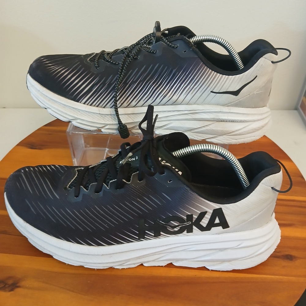 Hoka One One Rincon 3 Mens 12 Black White Running Shoes Sneakers 1119395 BWHT